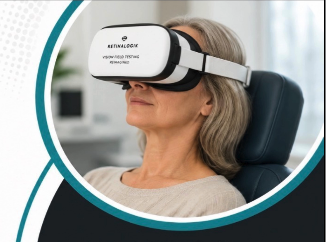 Optometrist reviewing glaucoma risk with a patient